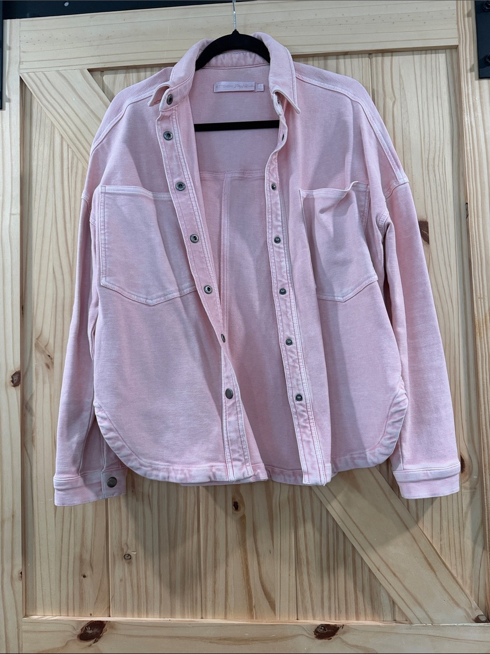 Kittenish Pale Pink Button-Front Jean Jacket